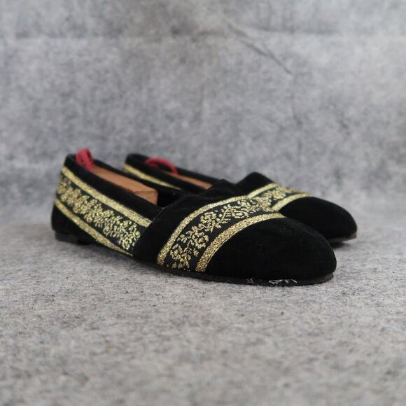 Shoes Womens 7 Flats Fashion Black Velvet Gold Brocade Slip On Classic Loafer - Picture 1 of 13